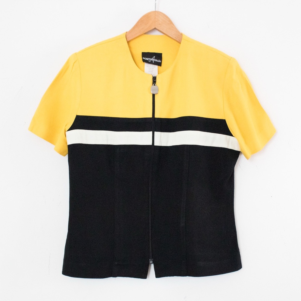 Positive Attitude | Vintage 90’s Yellow White & Black Colorblock Top | Size 8